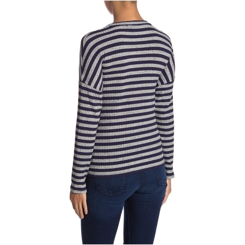THREE Dots Poorboy Ribbed Long Sleeve Button Top - Picture 4 of 10